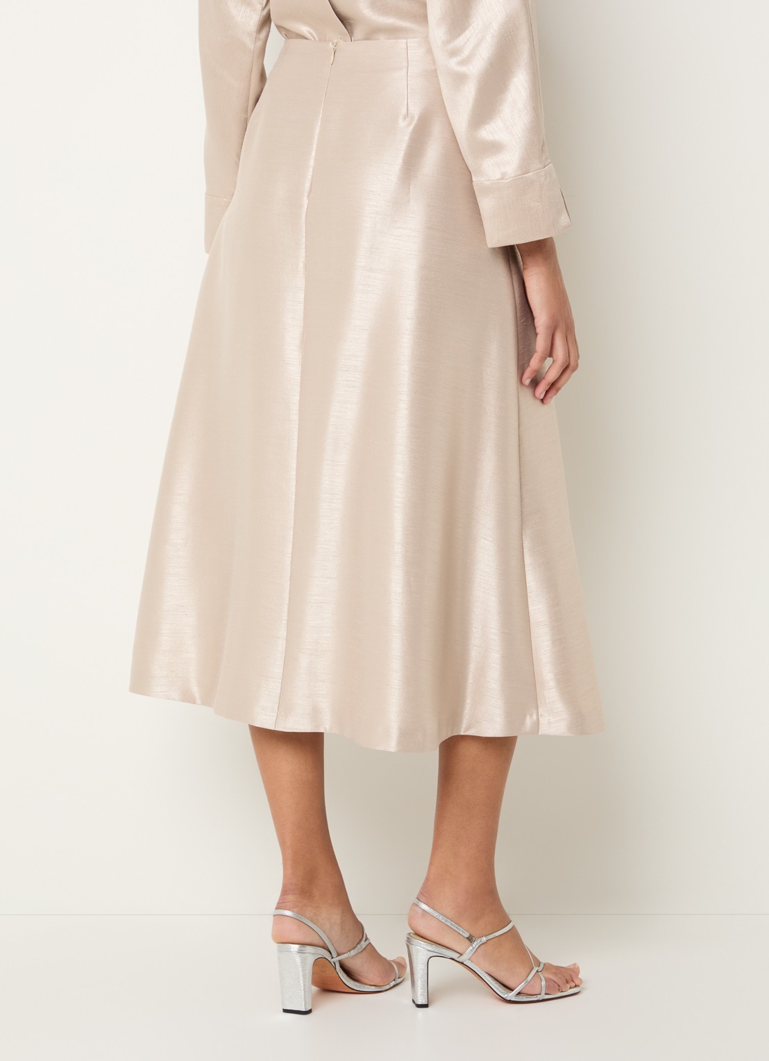 Xandres Rayma midi A-lijn rok met metallic finish - achterkant beige