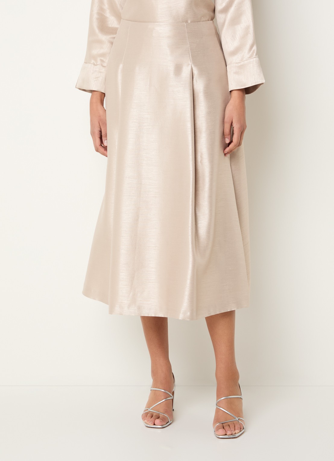 Xandres Rayma midi A-lijn rok met metallic finish - detail 2 beige