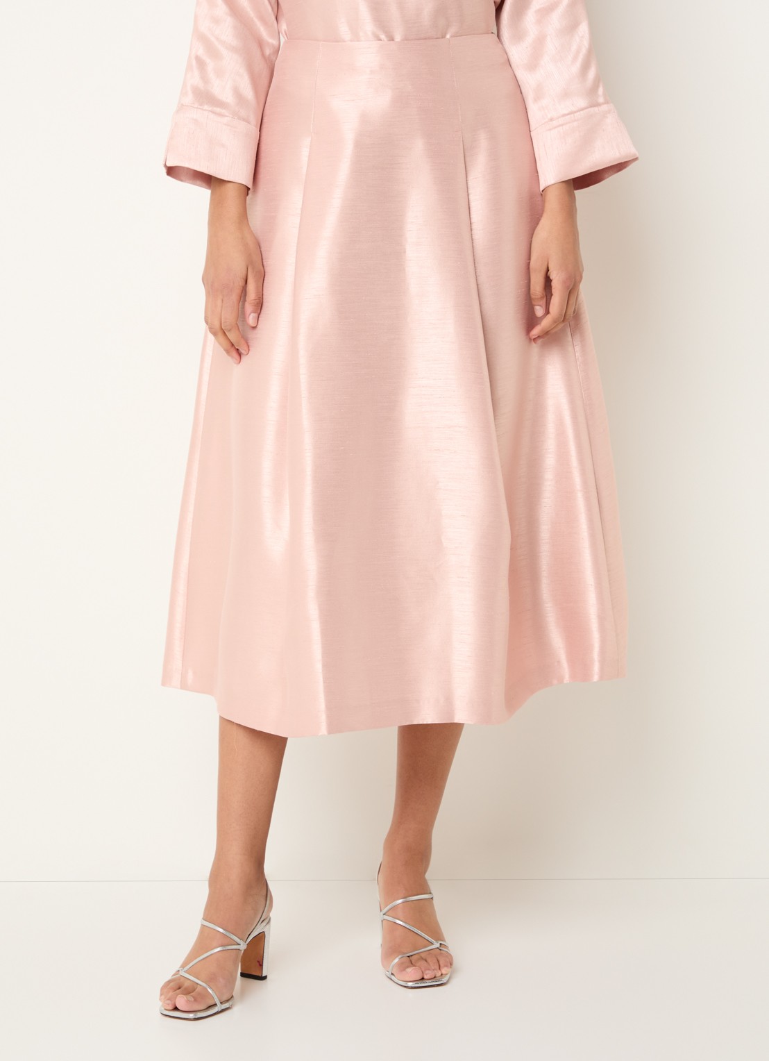 Xandres Rayma midi A-lijn rok met metallic finish - detail 4 zalmroze