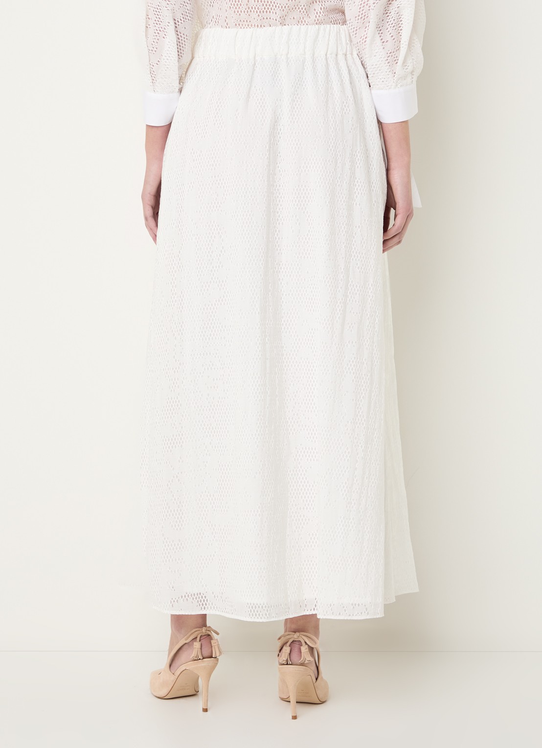 Xandres Rive maxi A-lijn rok met mesh - achterkant wit