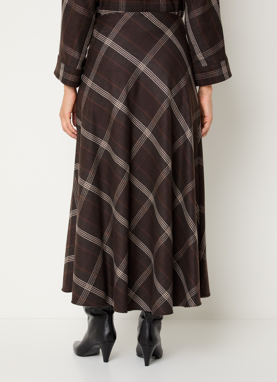 Xandres Rocio midi rok met ruikdessin - achterkant bruin