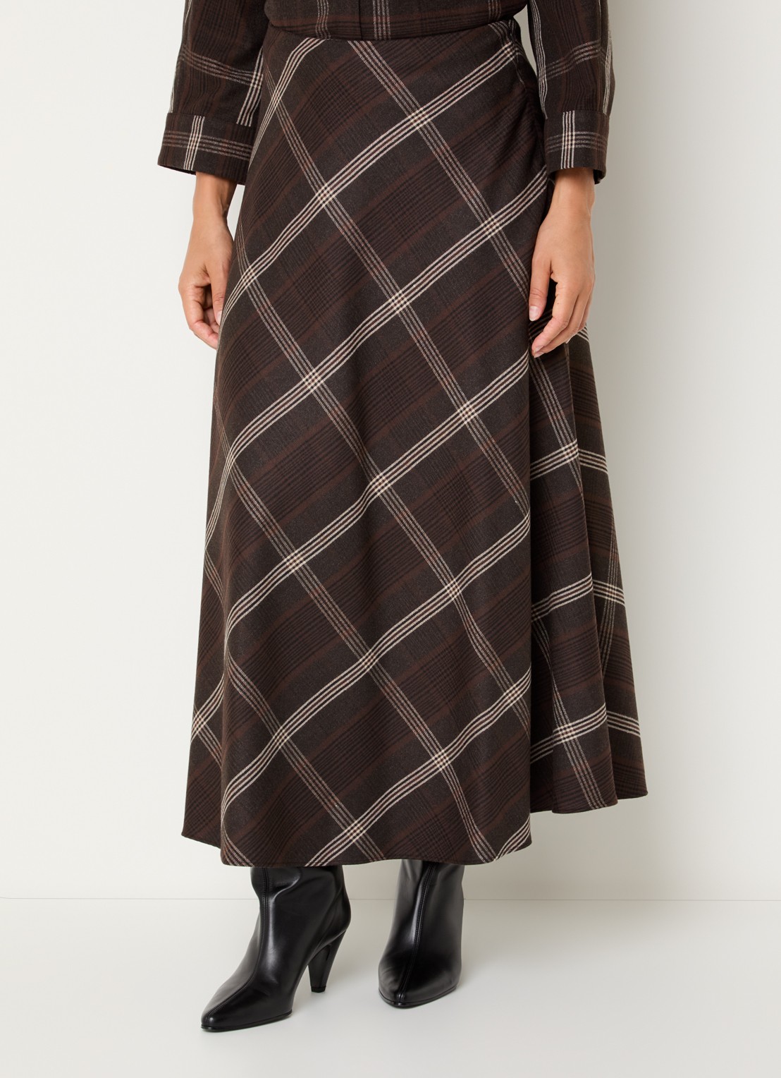 Xandres Rocio midi rok met ruikdessin - detail 2 bruin