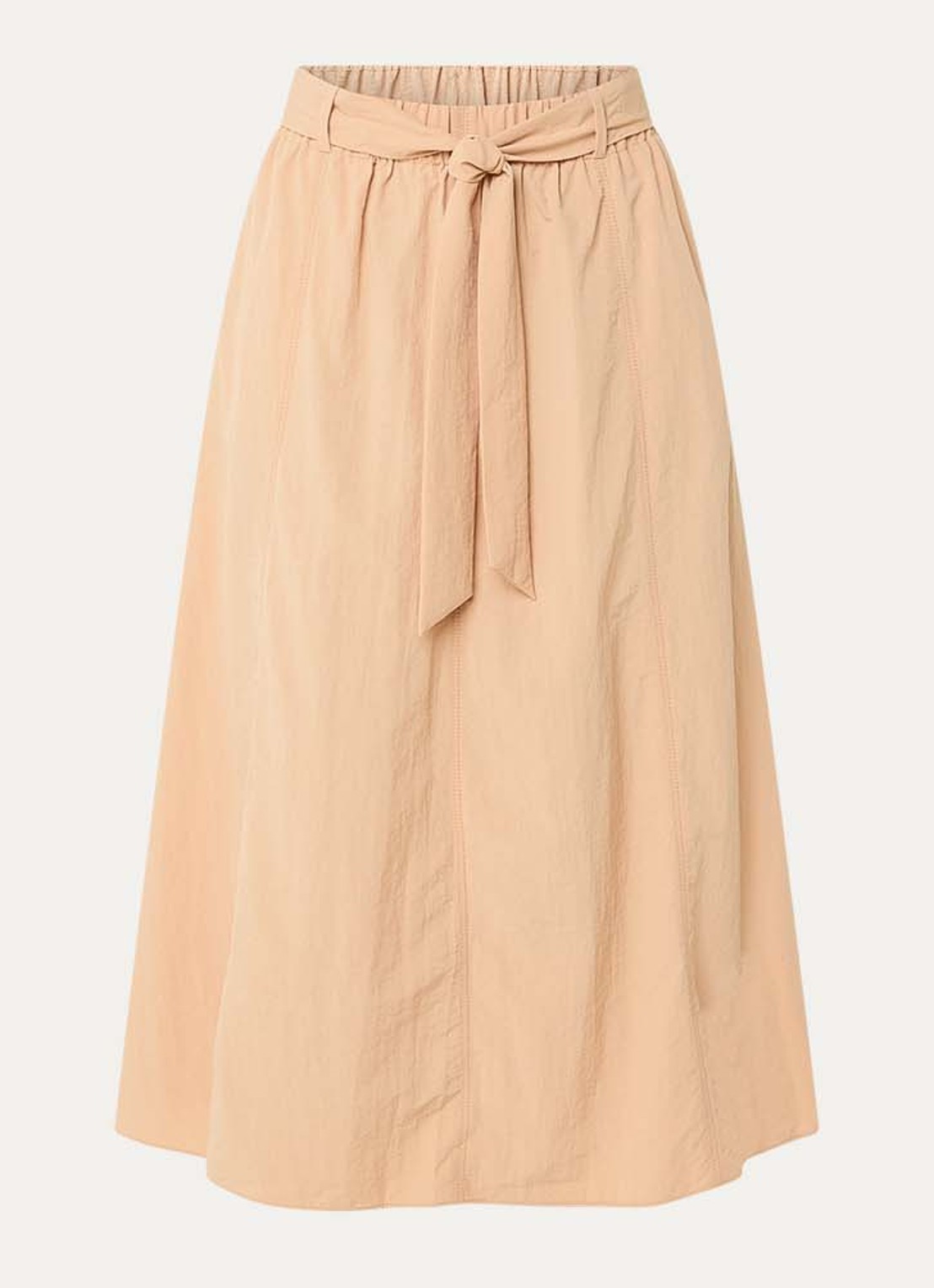 Xandres Rossi high waist midi A-lijn rok met strikceintuur - voorkant camel