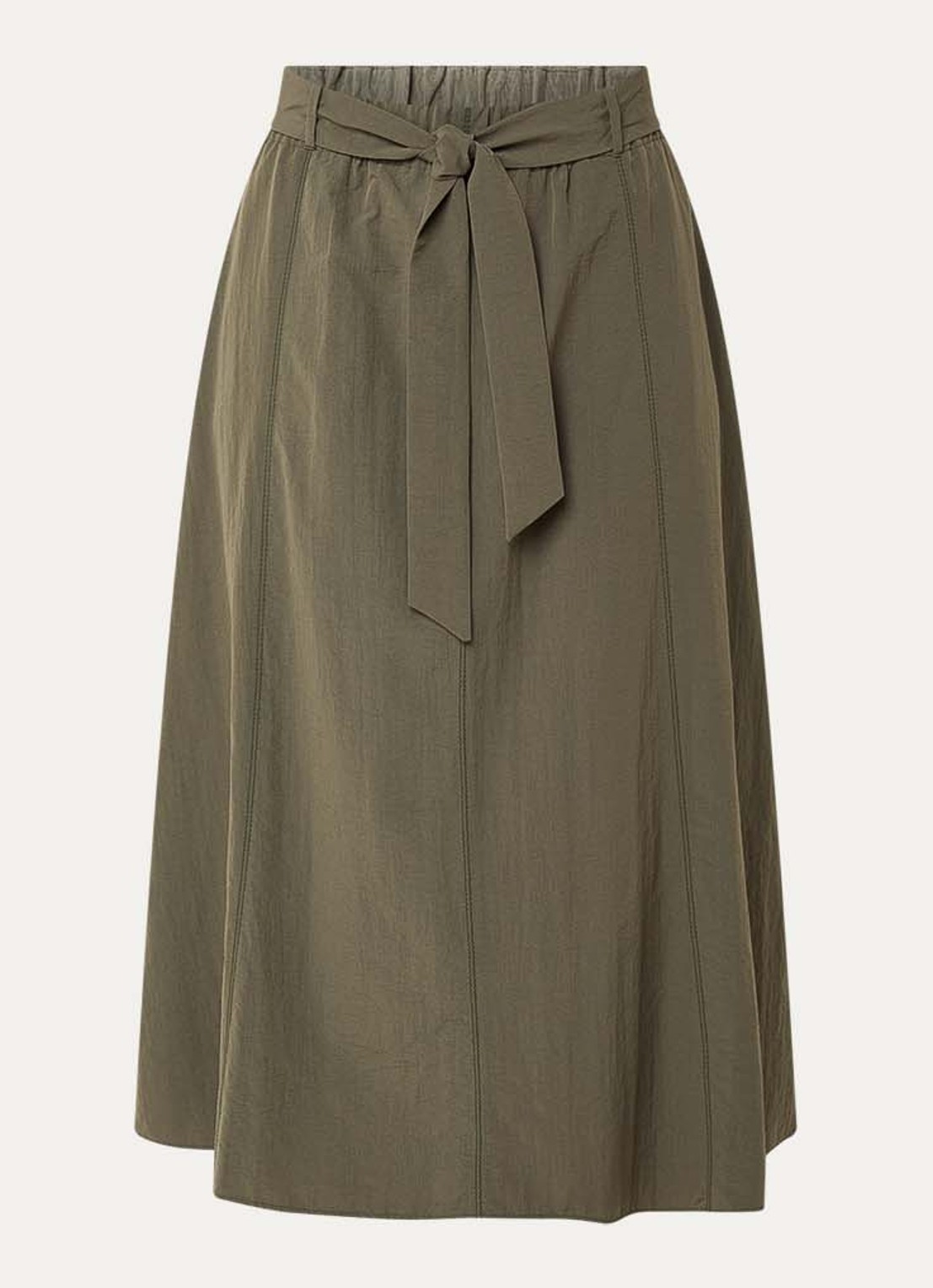 Xandres Rossi high waist midi A-lijn rok met strikceintuur - voorkant 3 bronsgroen