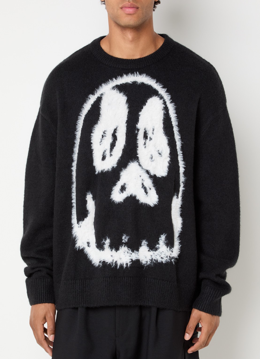 Y-3 Grofgebreide trui in wolblend met print - detail 3 zwart