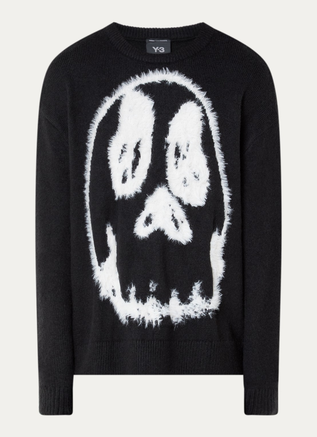 Y-3 Grofgebreide trui in wolblend met print - voorkant zwart