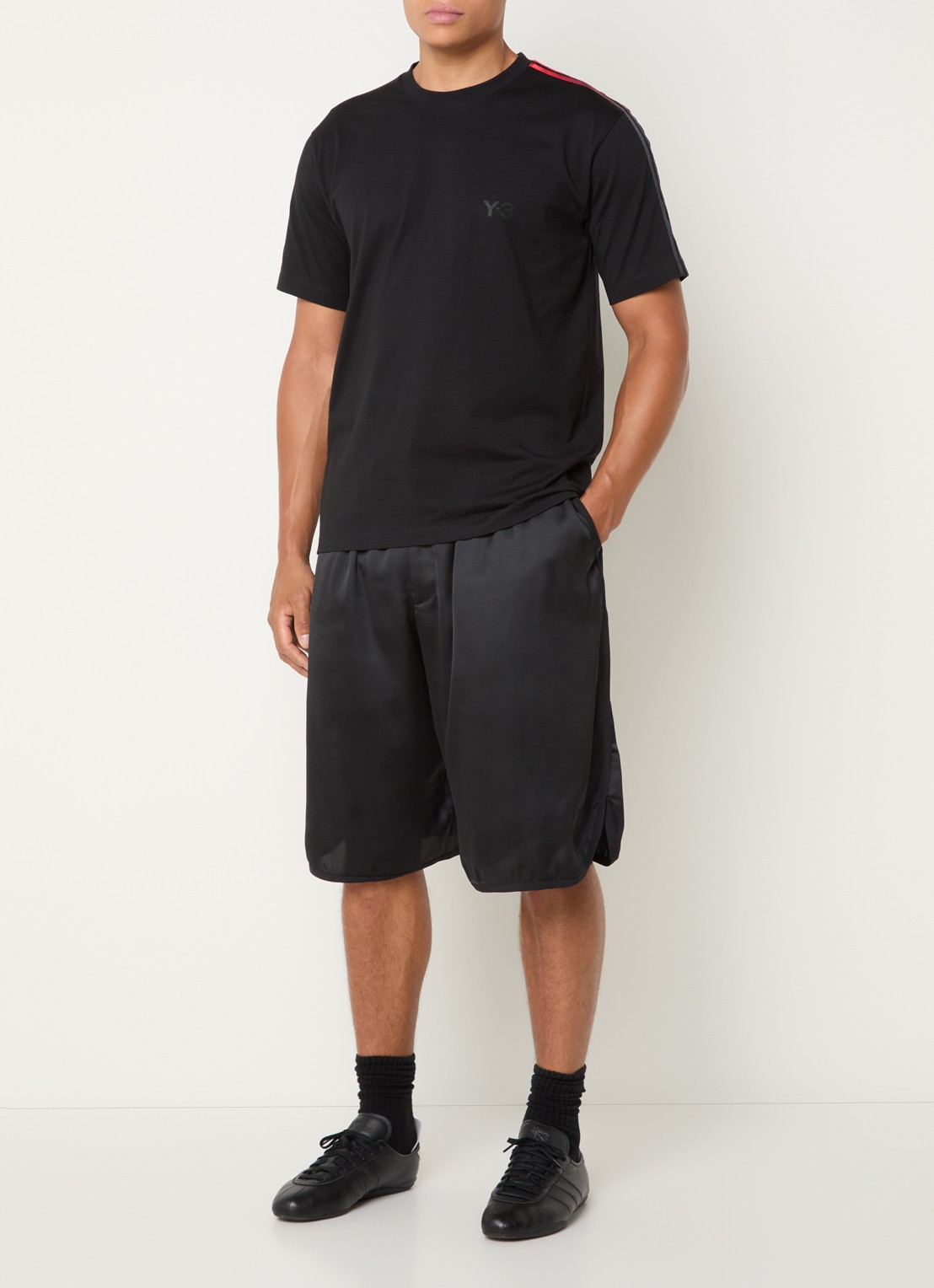 Y-3 Loose fit korte broek van satijn - voorkant 2 zwart