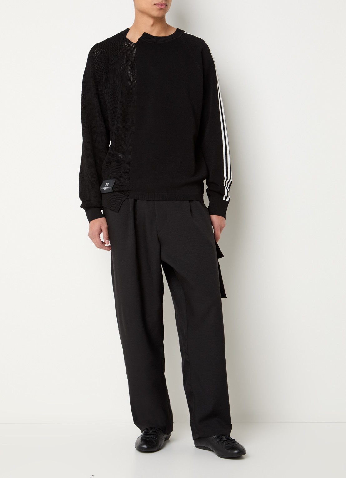 Y-3 Sweater met opengewerkt dessin - voorkant 4 zwart