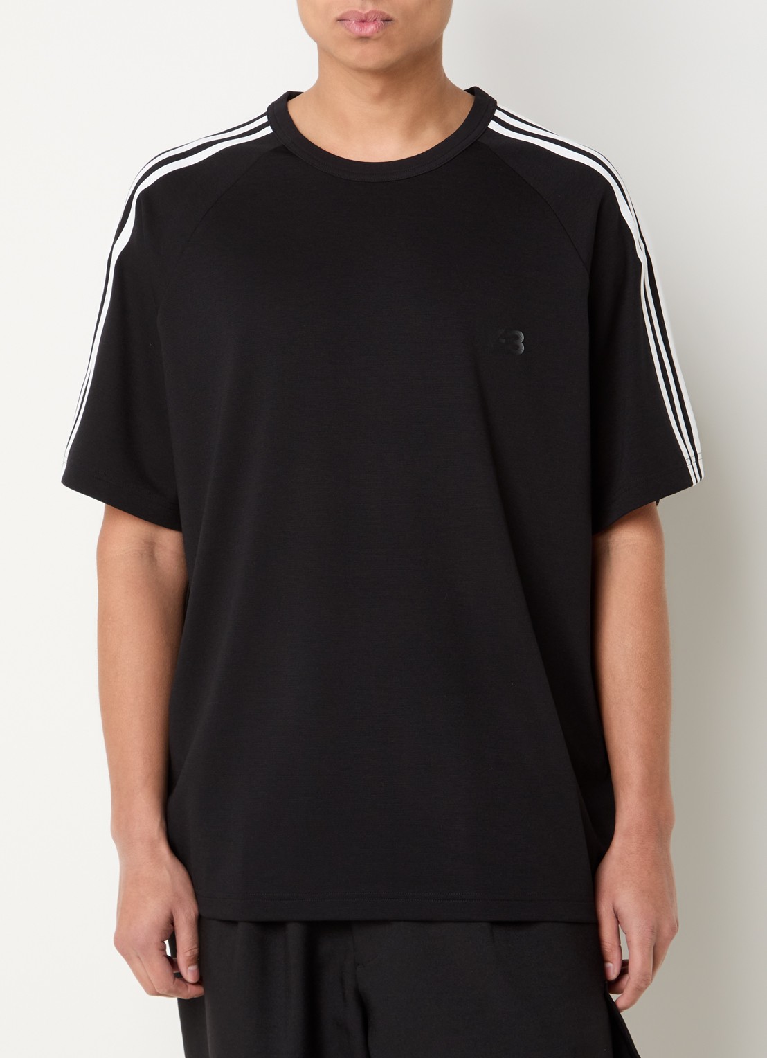 Y-3 T-shirt in wolblend met logoprint - detail zwart