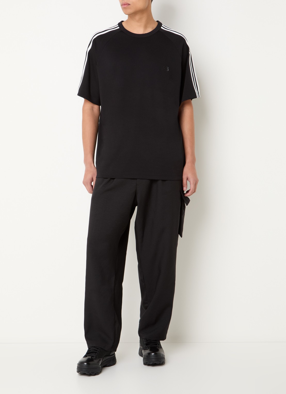Y-3 T-shirt in wolblend met logoprint - voorkant 3 zwart