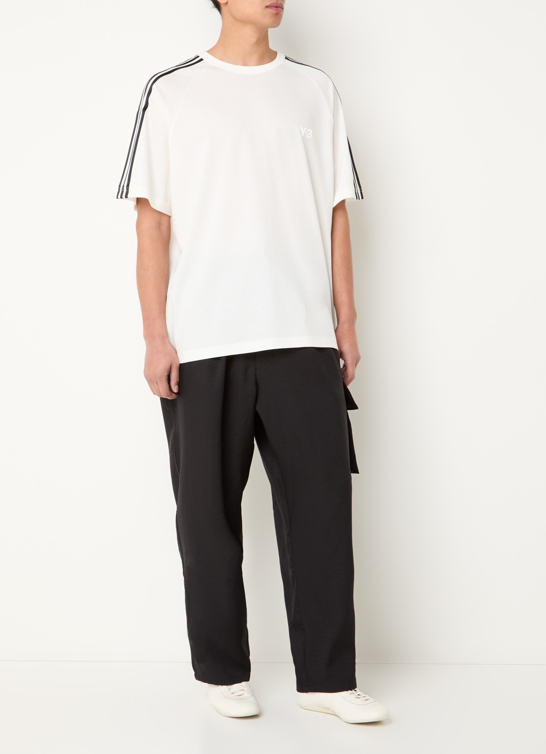 Y-3 T-shirt in wolblend met logoprint - voorkant 3 wit