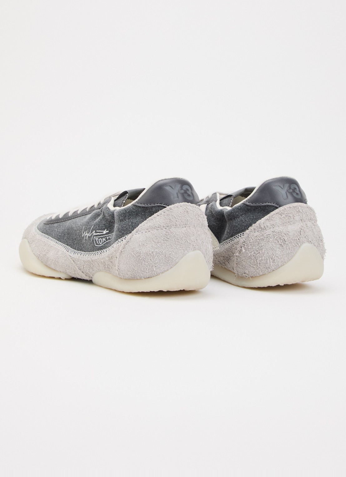 Y-3 Tokyo Warped sneaker van denim met suède details - achterkant 5 grijs