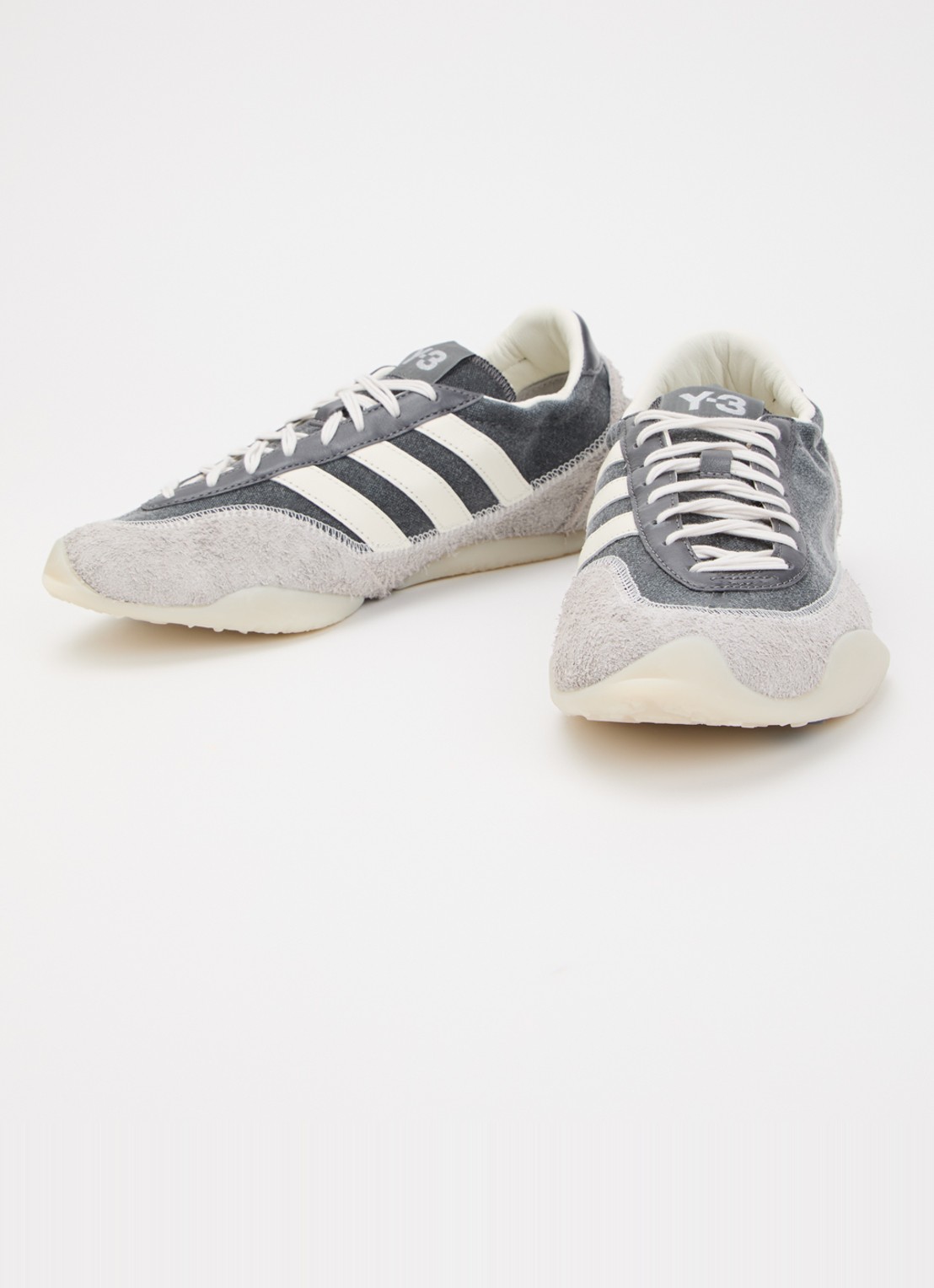 Y-3 Tokyo Warped sneaker van denim met suède details - detail grijs
