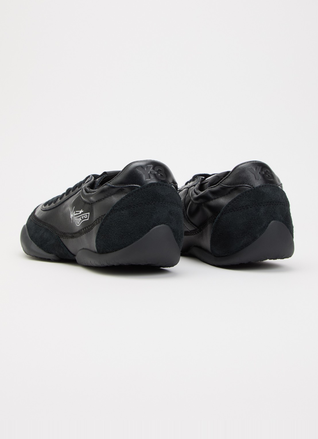 Y-3 Tokyo Warped sneaker van leer met suède details - achterkant zwart