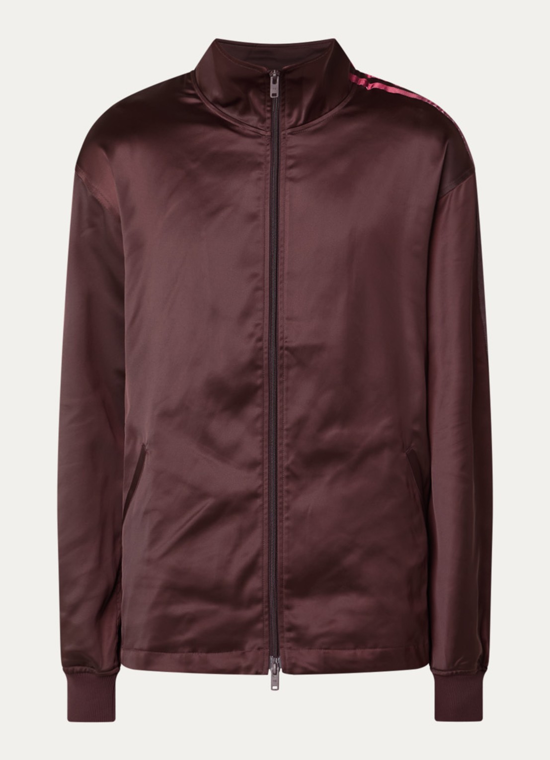 Y-3 Trainingsvest van satijn met streepprint - voorkant 3 bordeauxrood