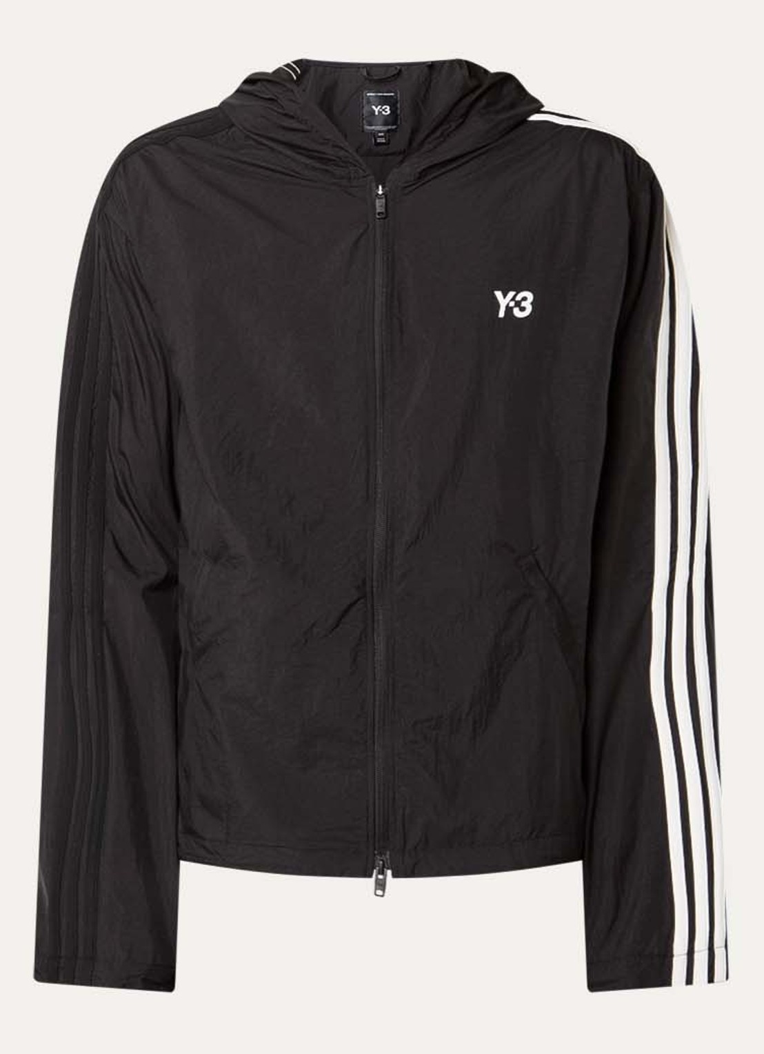 Y-3 Windjack met logo en capuchon - voorkant zwart