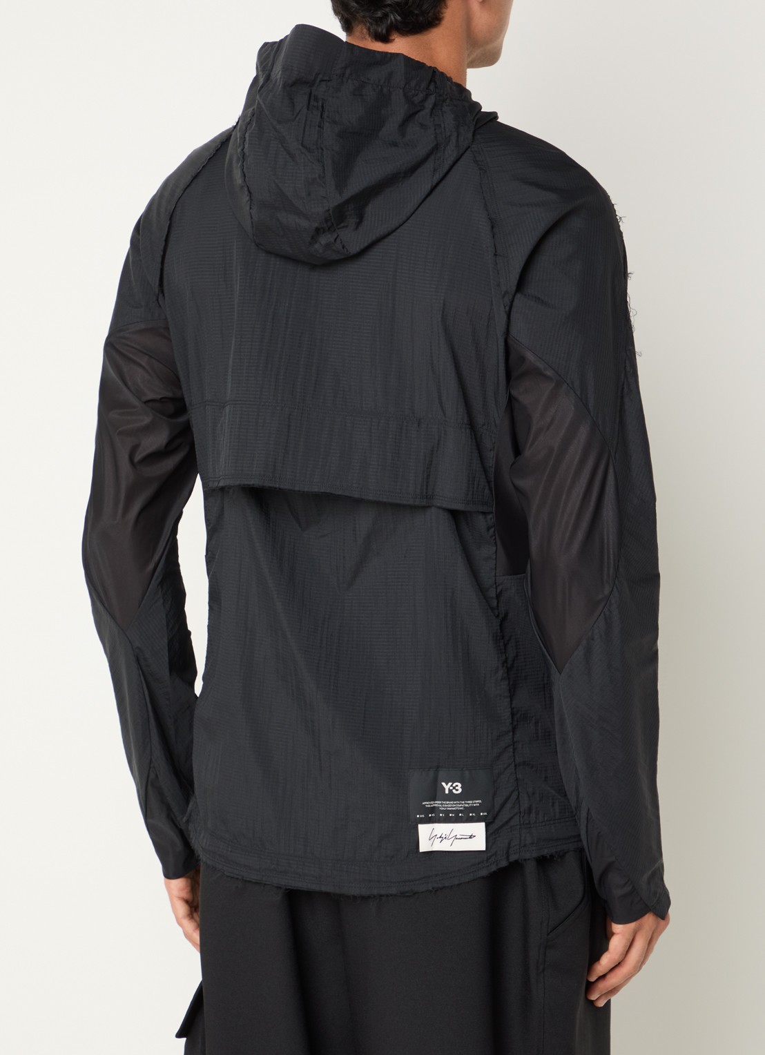 Y-3 Windjack met structuur en gerafelde zoom - achterkant 2 zwart