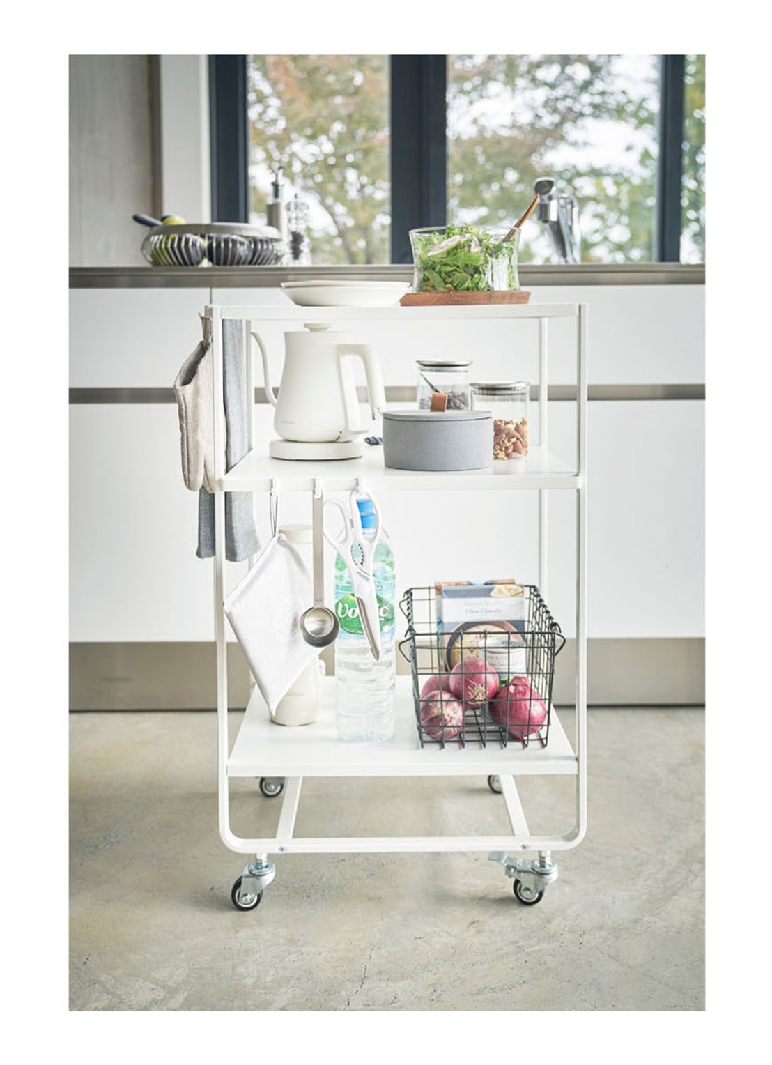 Yamazaki 3-Tiered Tower opbergtrolley  - voorkant 2 wit