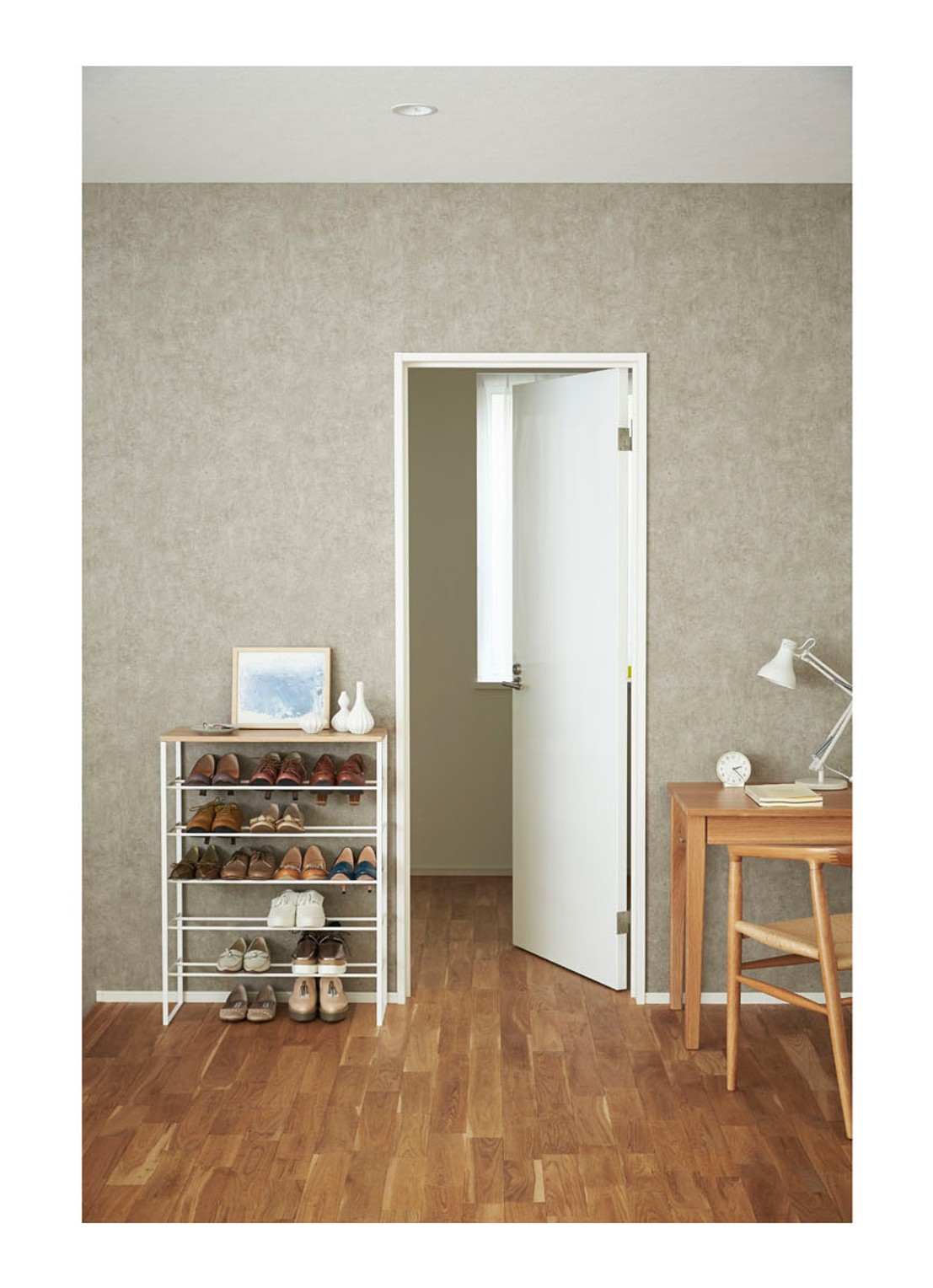 Yamazaki 6 Tier Wood schoenenrek - voorkant 2 wit