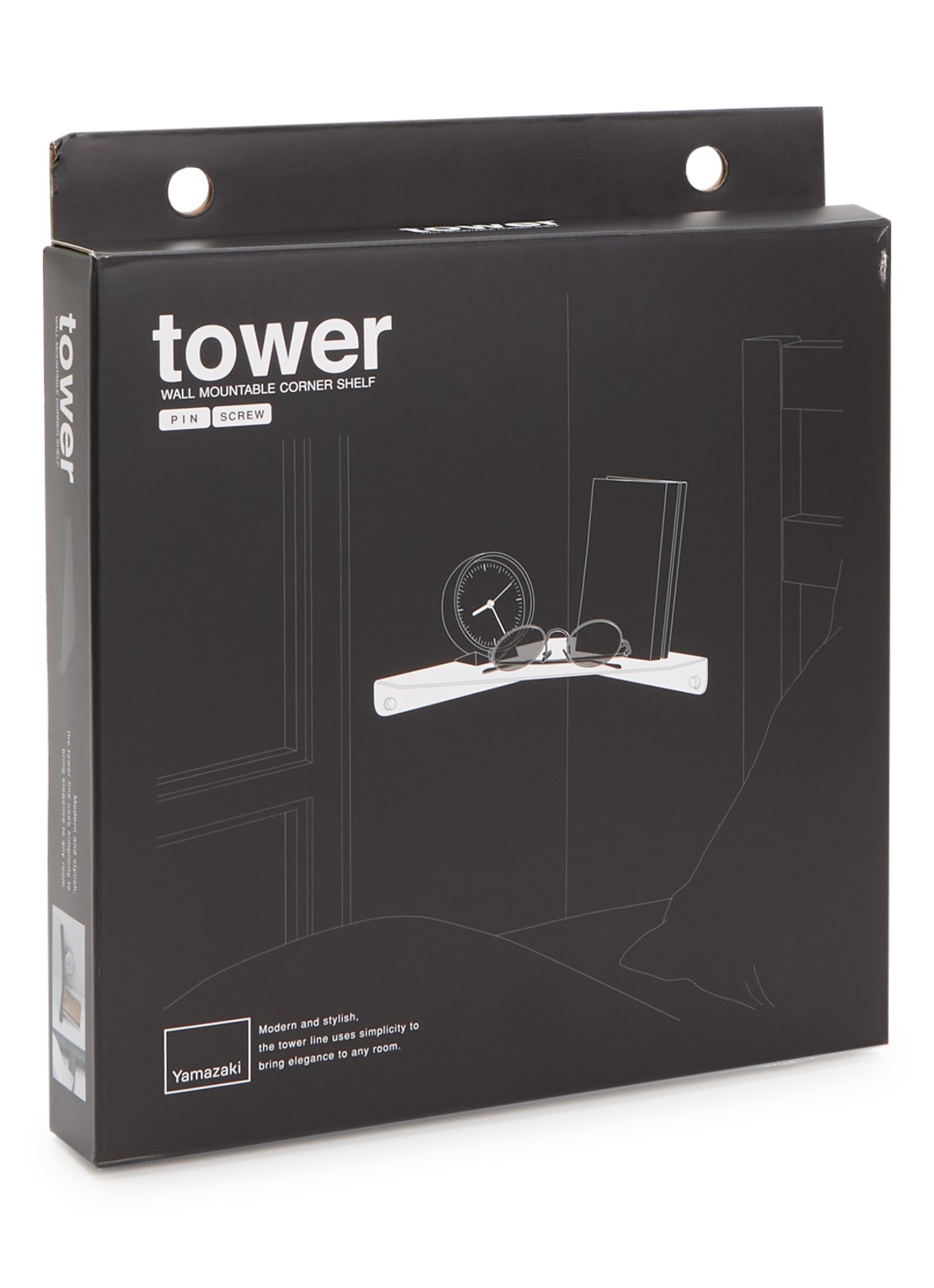 Yamazaki Tower hoekplank 22 cm - voorkant zwart