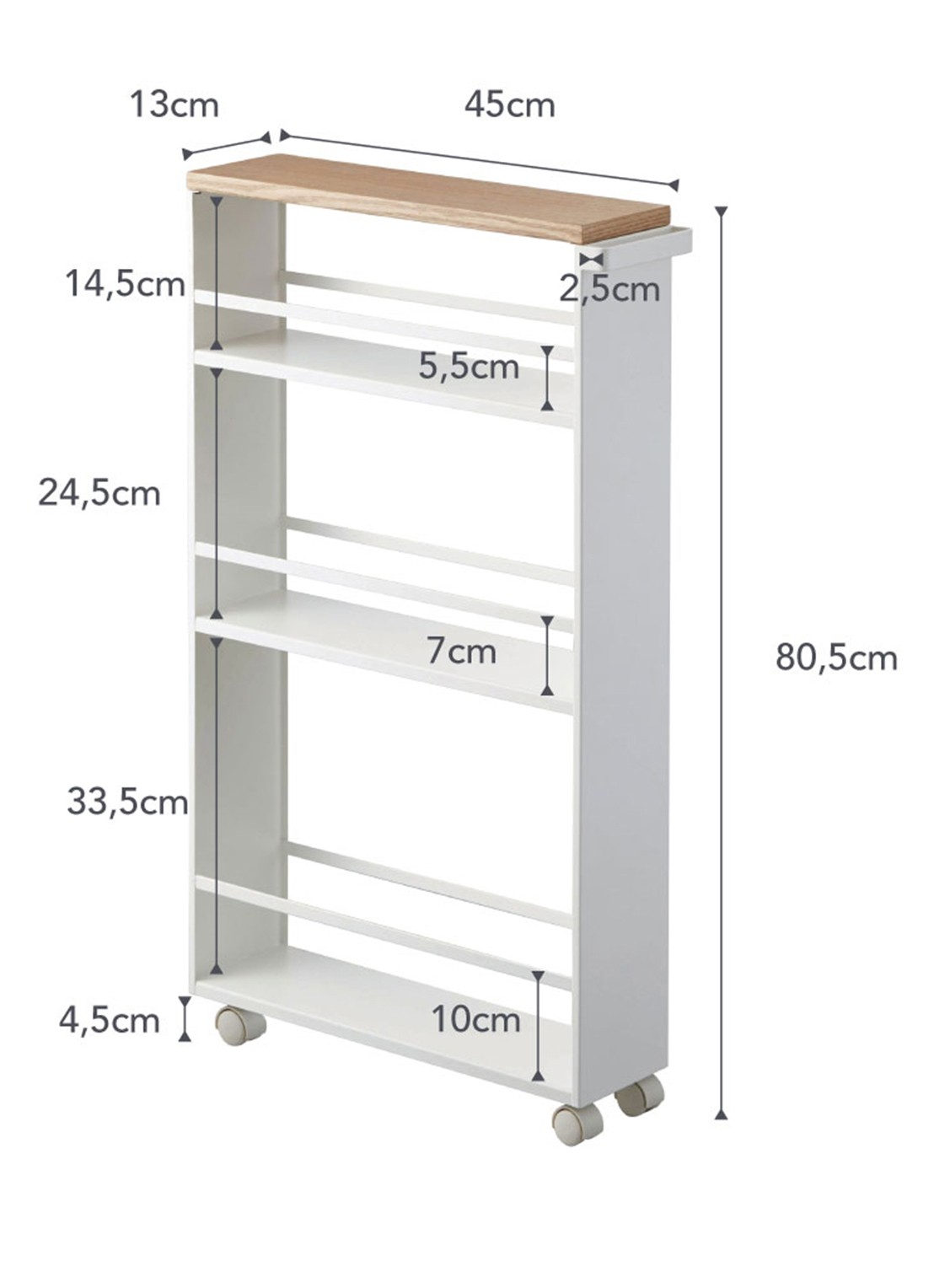 Yamazaki Tower opbergtrolley - voorkant 2 wit