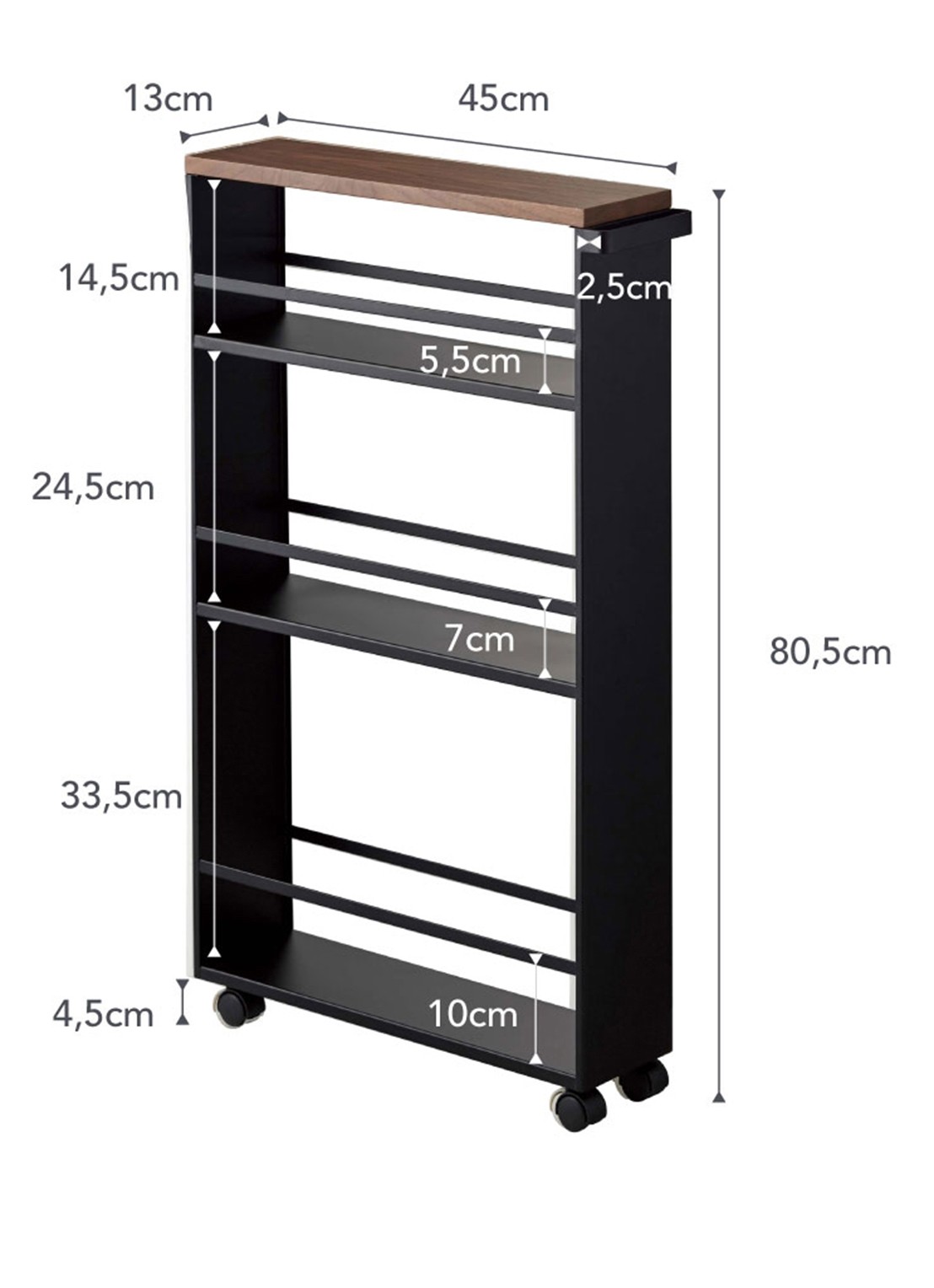 Yamazaki Tower opbergtrolley - voorkant 2 zwart