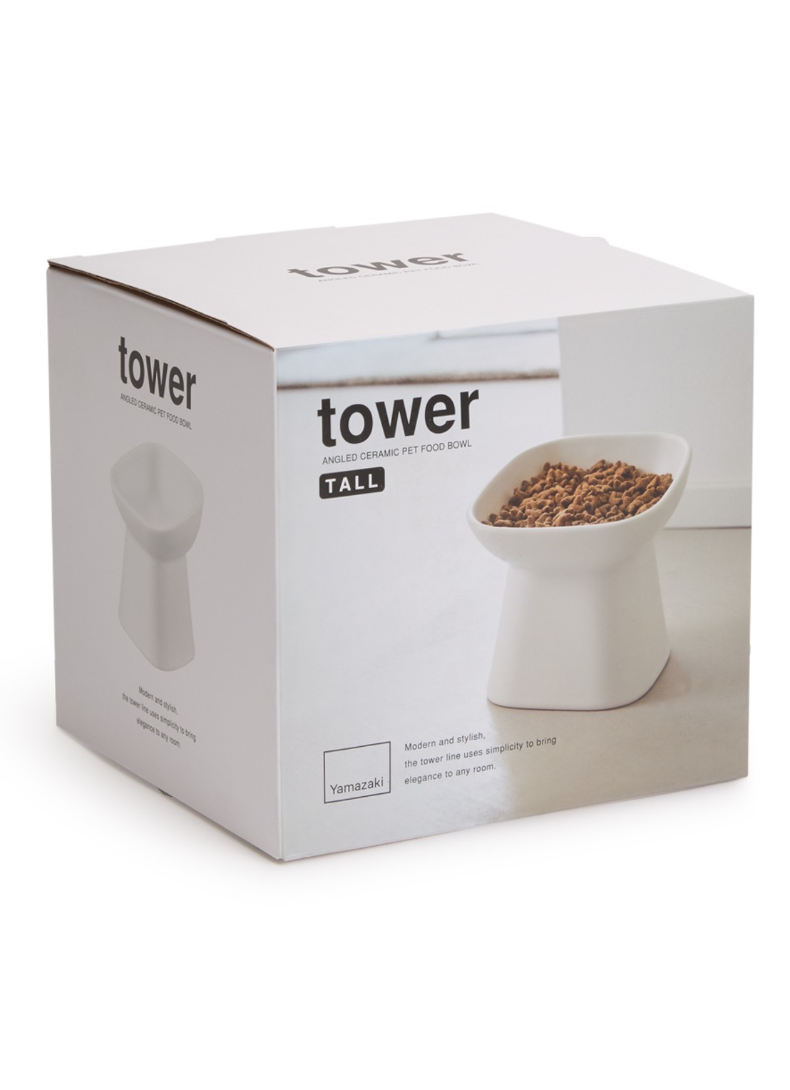 Yamazaki Tower Tall voerbak 12 x 12 cm - voorkant wit