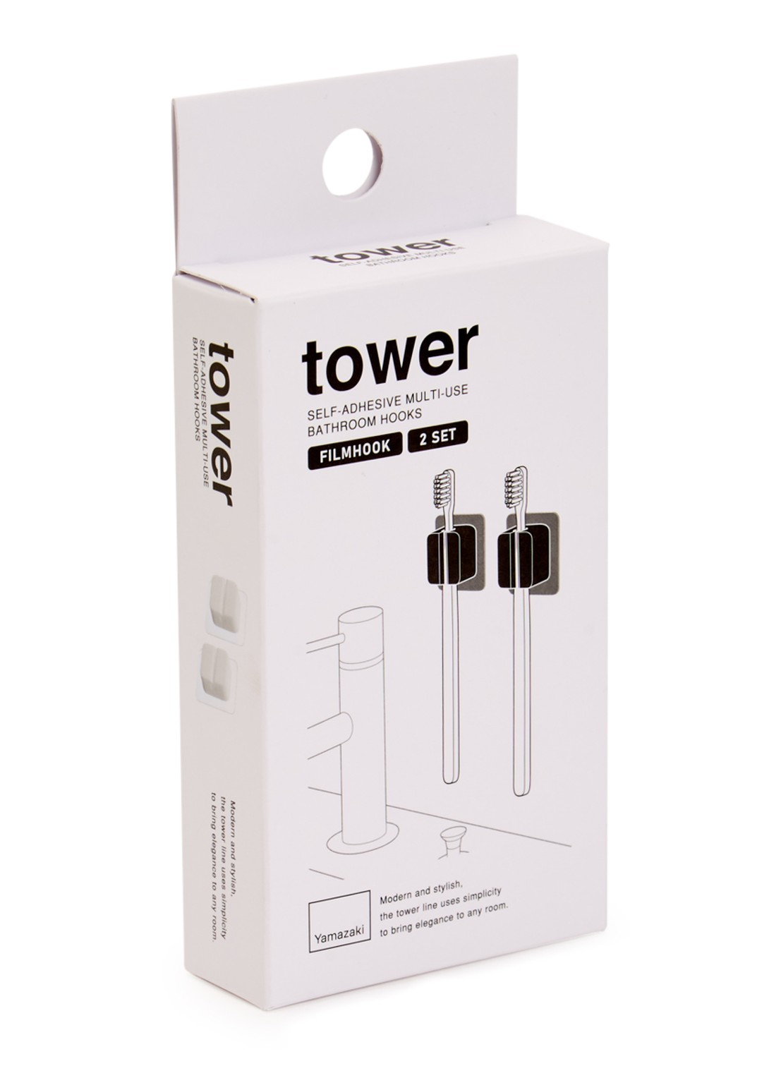 Yamazaki Tower tandenborstelhouder 4,5 cm set van 2 - voorkant wit