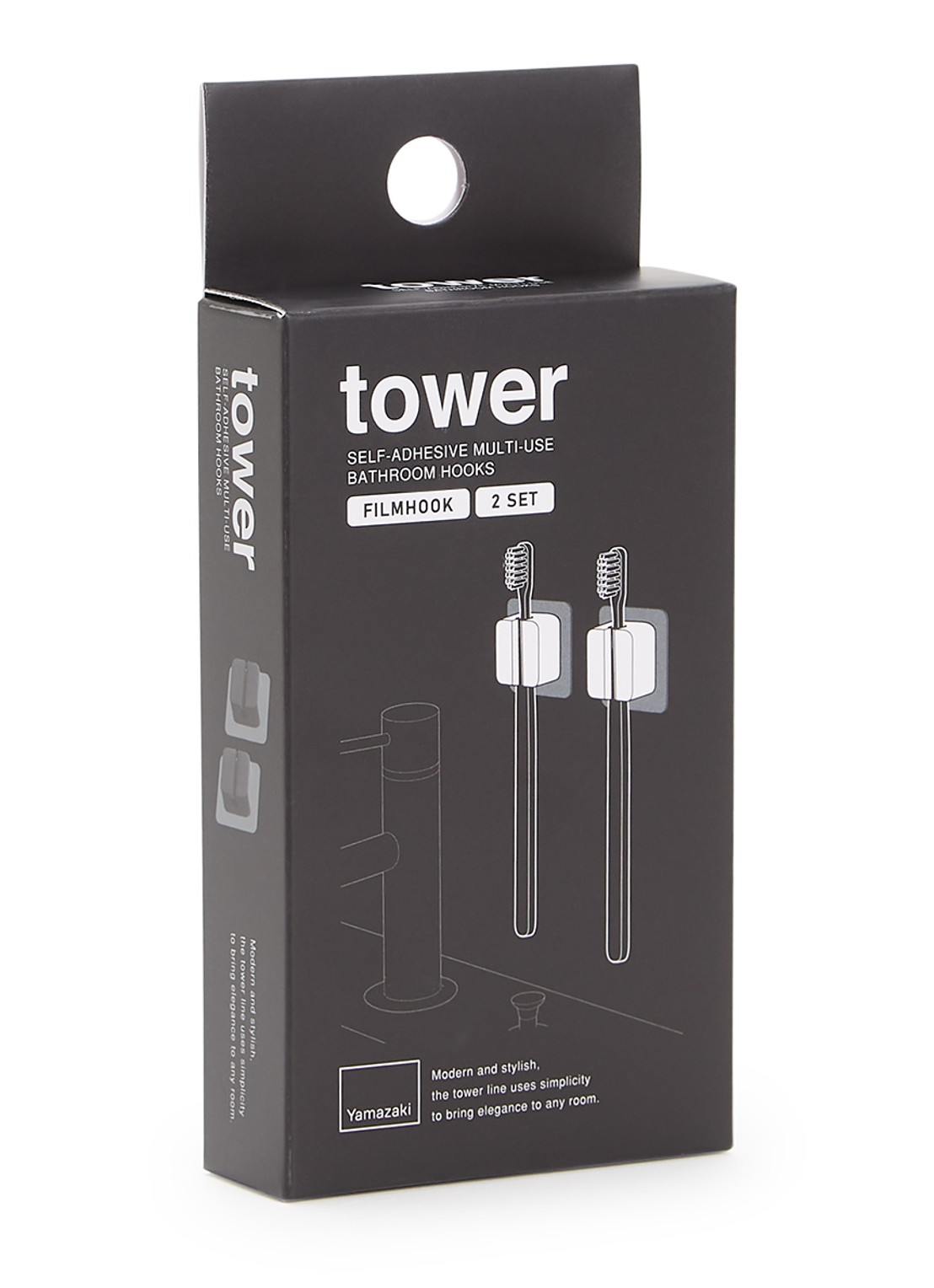Yamazaki Tower tandenborstelhouder 4,5 cm set van 2 - voorkant zwart