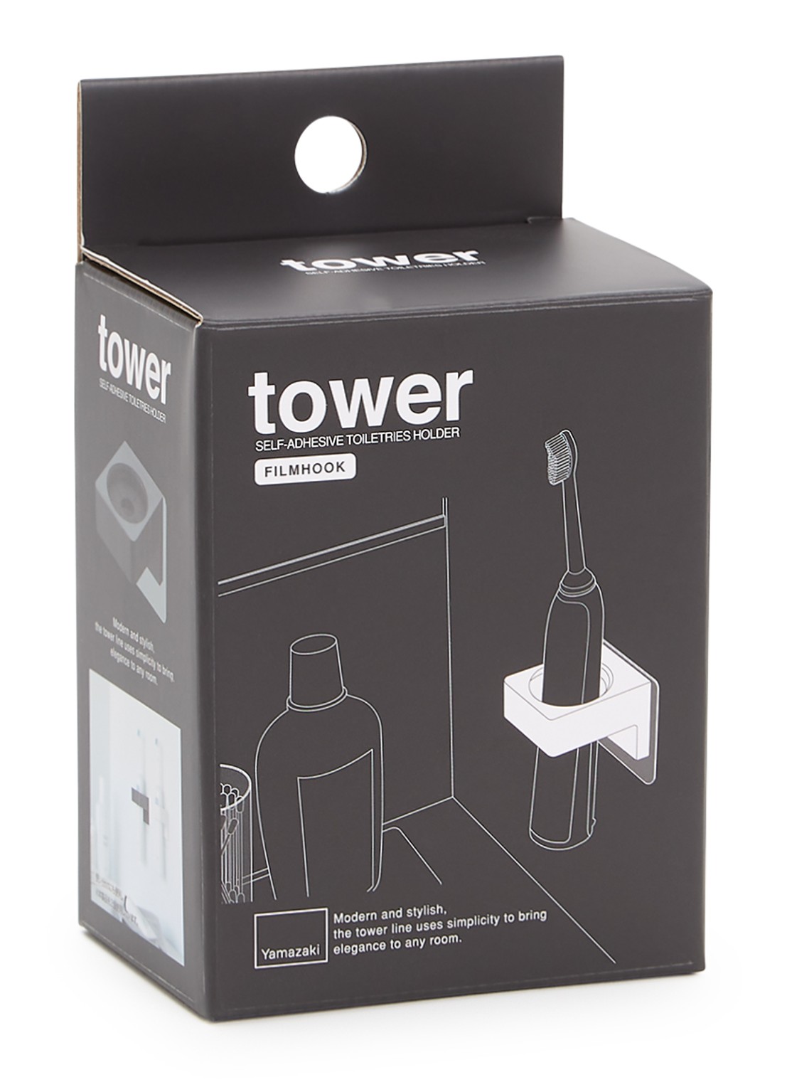 Yamazaki Tower tandenborstelhouder 6 cm - voorkant zwart