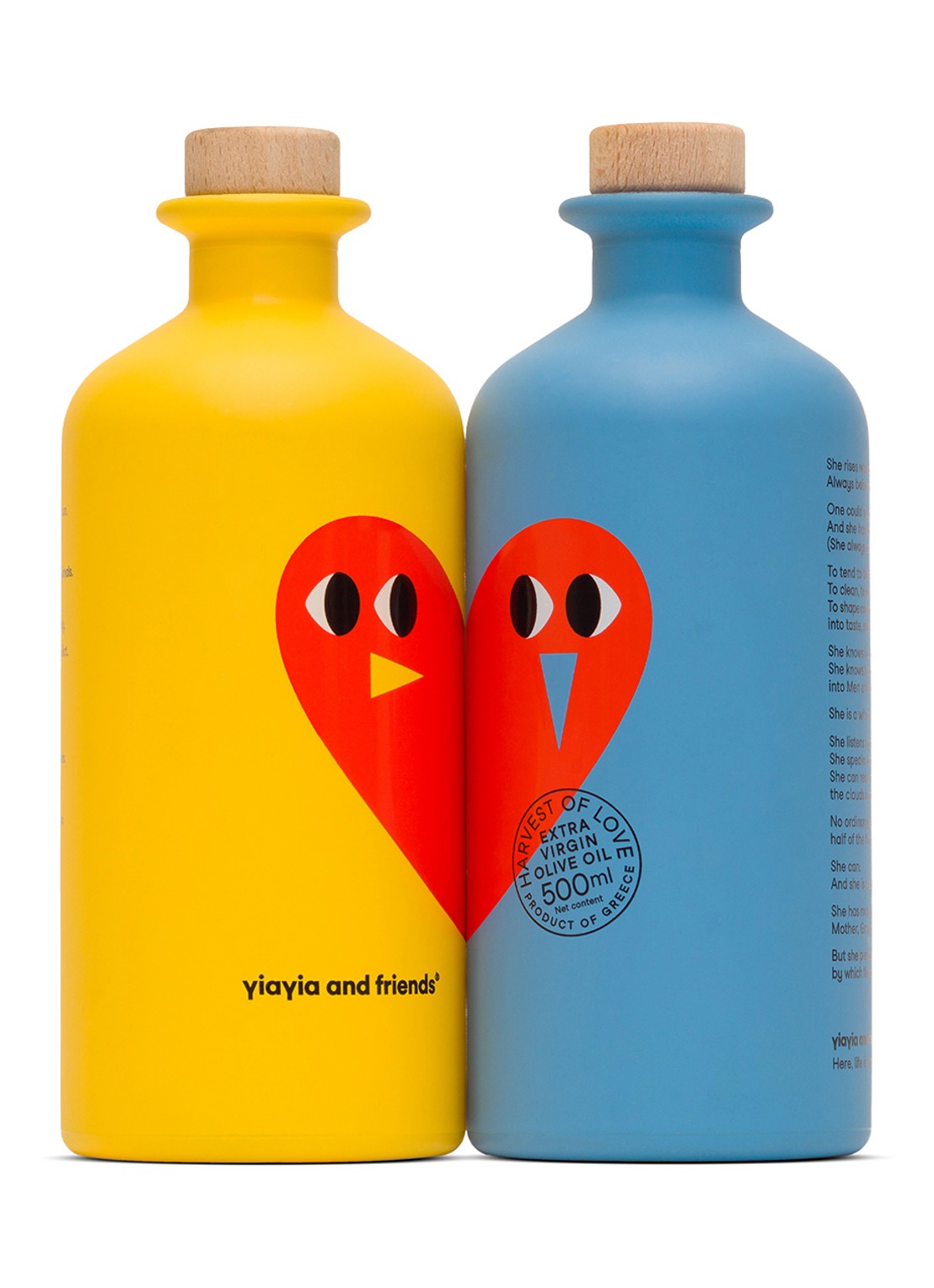yiayia and friends Harvest of Love Extra Vierge olijfolie 2 x 500 ml - voorkant 4 beige