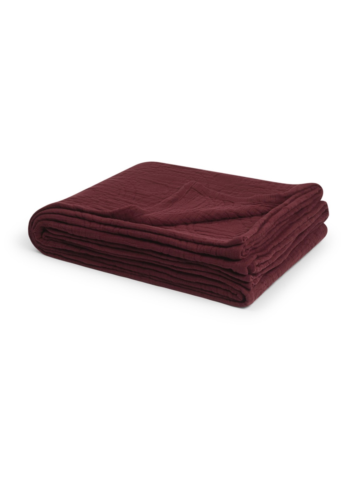 Yumeko Mousseline bedsprei van gewassen linnen 200 x 230 cm - voorkant bordeauxrood