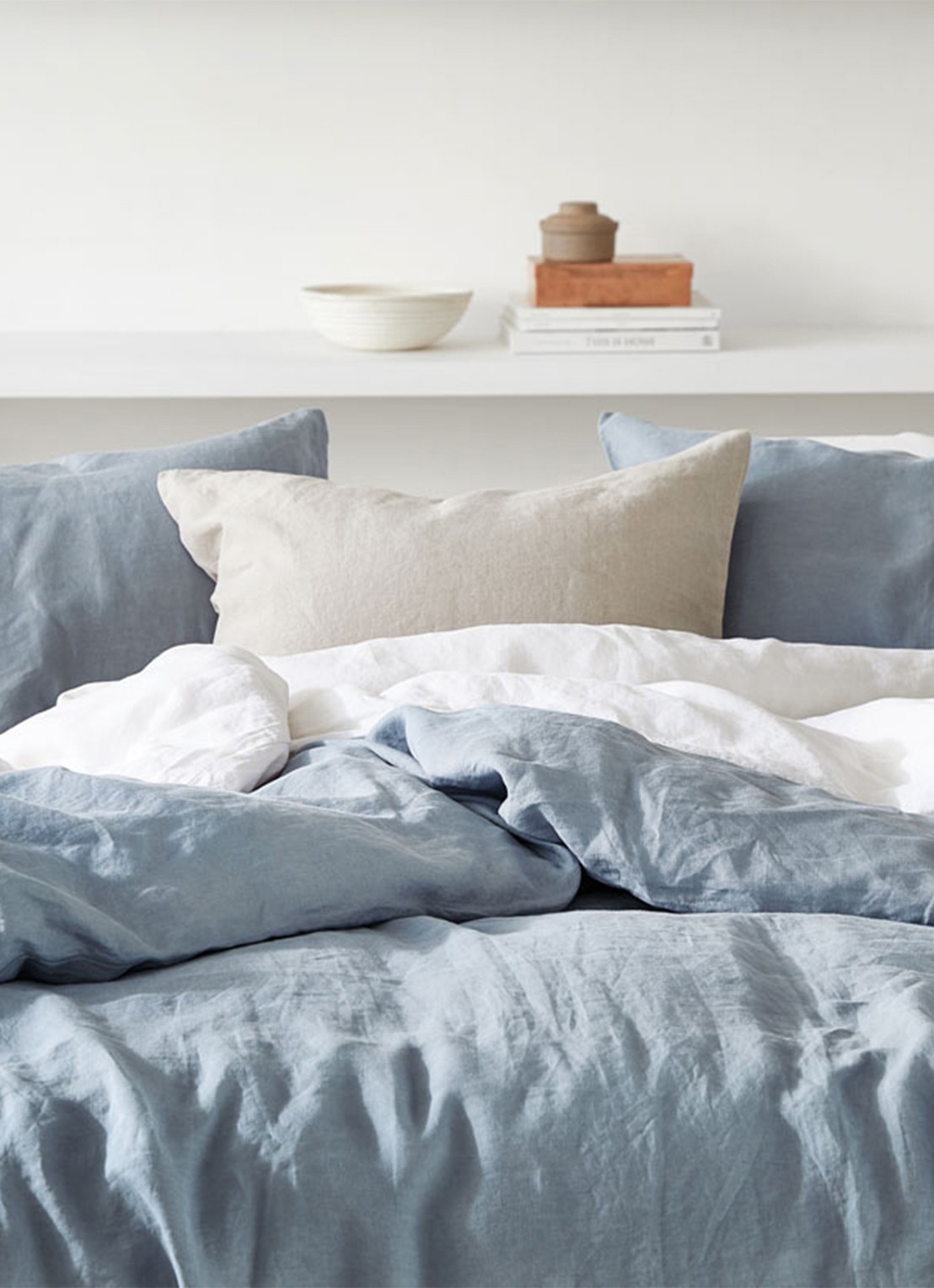 Yumeko Yumeko Washed linnen dekbedovertrekset - inclusief kussenslopen - voorkant 2 blauw
