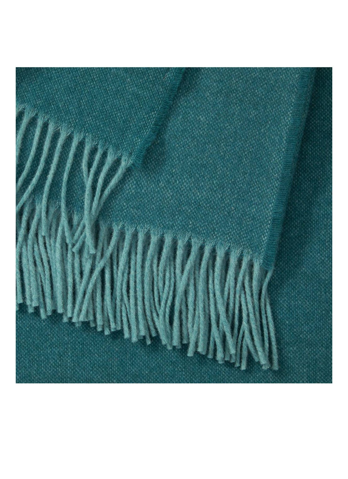 Yves Delorme Club plaid van wol met franjes 130 x 170 cm - voorkant 2 petrol