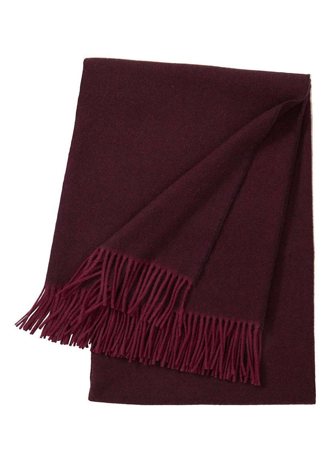 Yves Delorme Club plaid van wol met franjes 130 x 170 cm - voorkant 2 bordeauxrood
