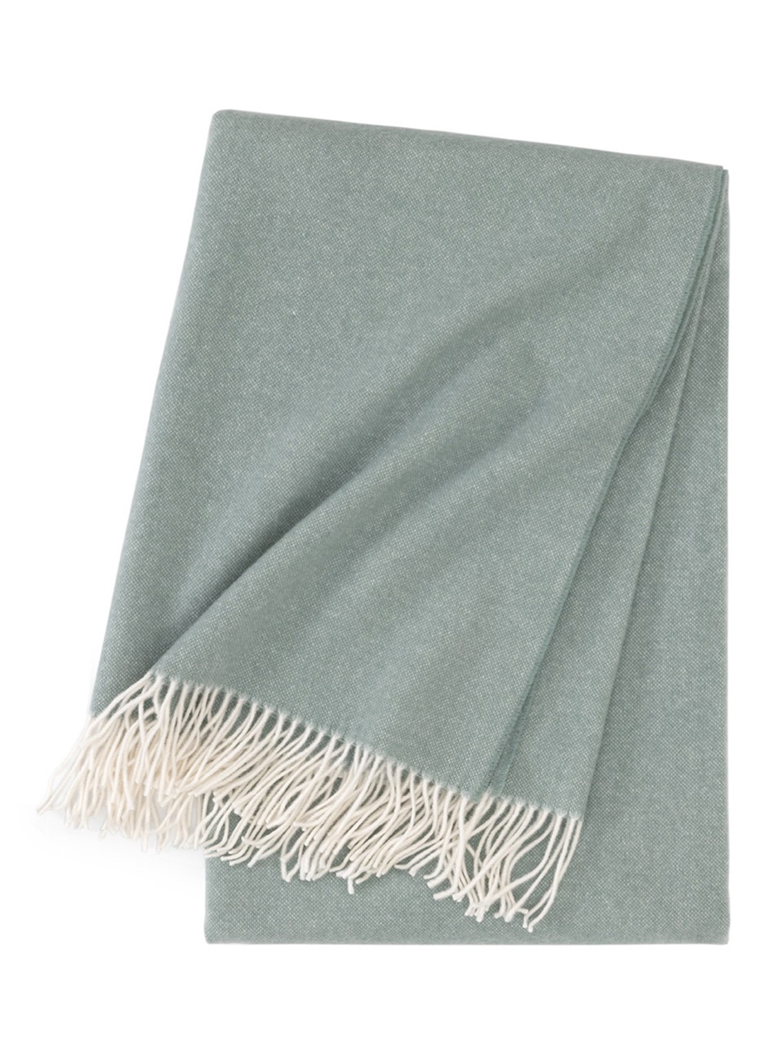Yves Delorme Club plaid van wol met franjes 130 x 170 cm - voorkant olijfgroen