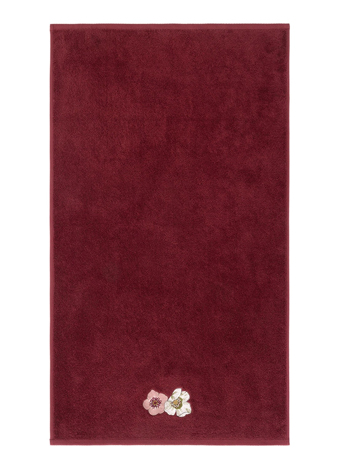 Yves Delorme Corolles badhanddoek - 55 x 100 cm - voorkant 3 donkerrood