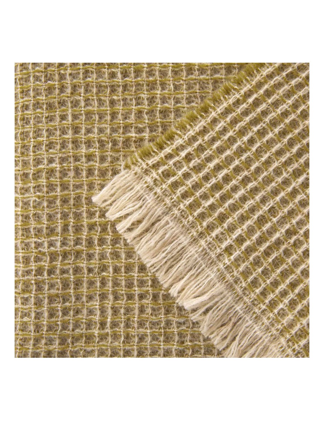 Yves Delorme Cosy plaid van scheerwol met franjes 130 x 170 cm - achterkant 4 zand