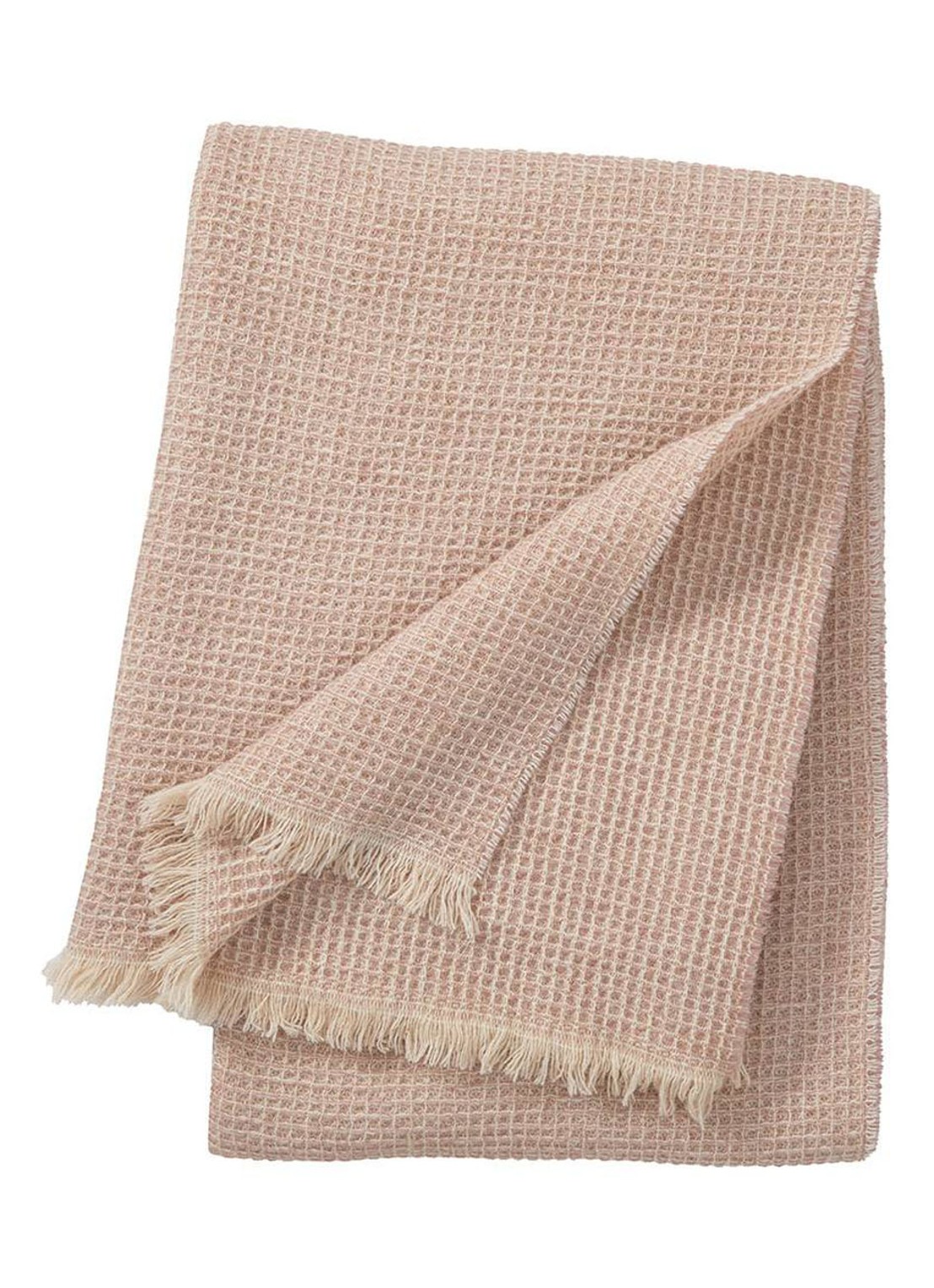 Yves Delorme Cosy plaid van scheerwol met franjes 130 x 170 cm - voorkant 2 beige
