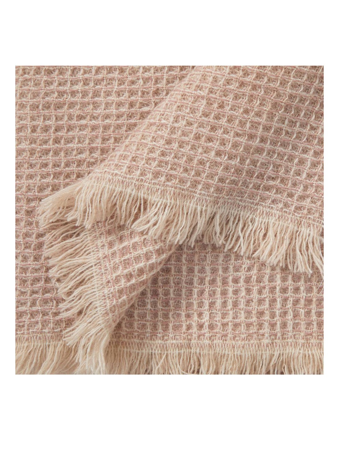 Yves Delorme Cosy plaid van scheerwol met franjes 130 x 170 cm - voorkant 3 beige
