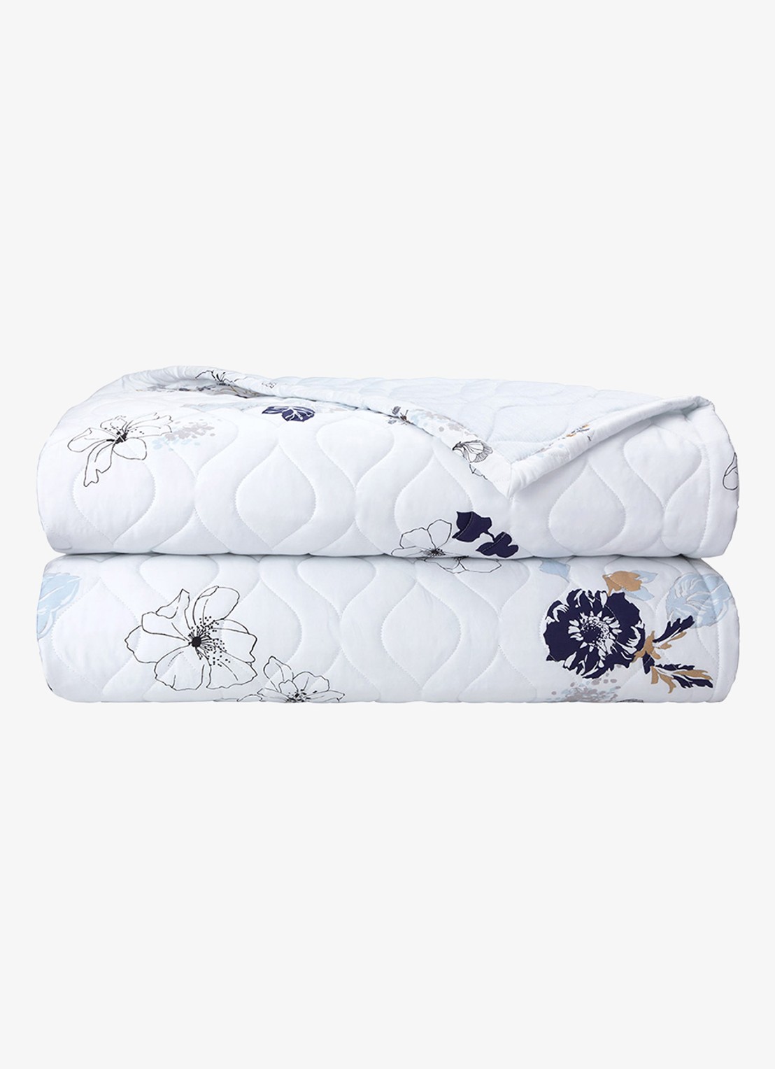Yves Delorme Eclipses bedsprei van  katoensatijn - voorkant 2 blauw