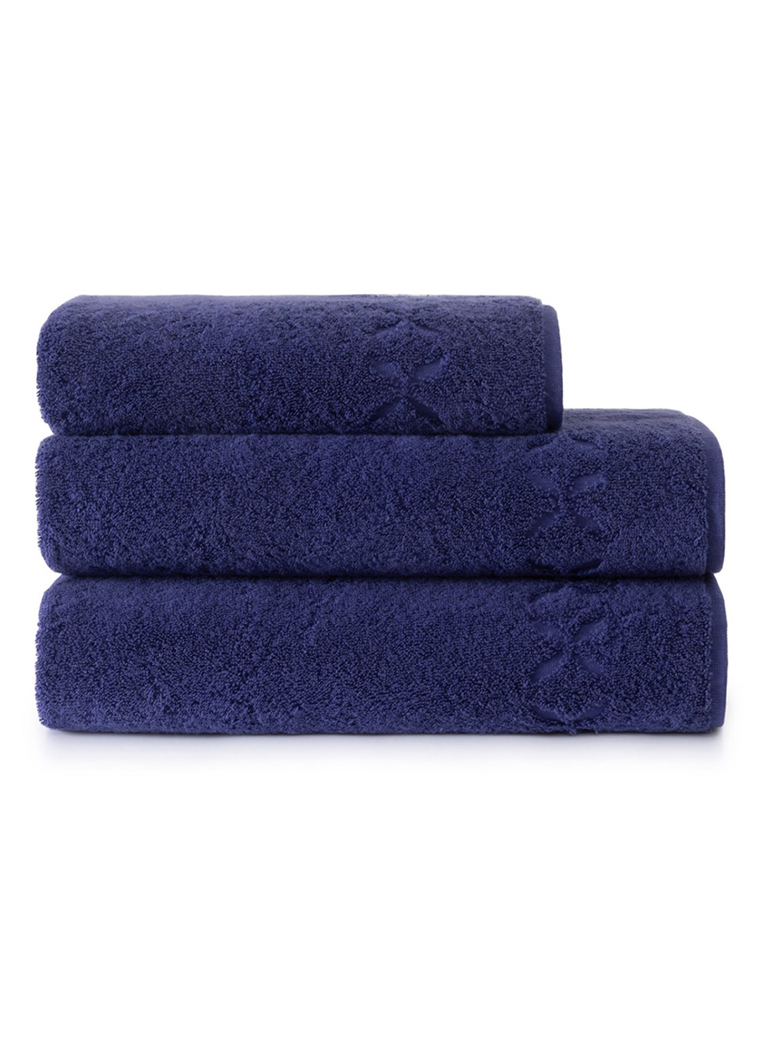 Yves Delorme Nature Amande handdoek - 550 gr/m2 - achterkant donkerblauw