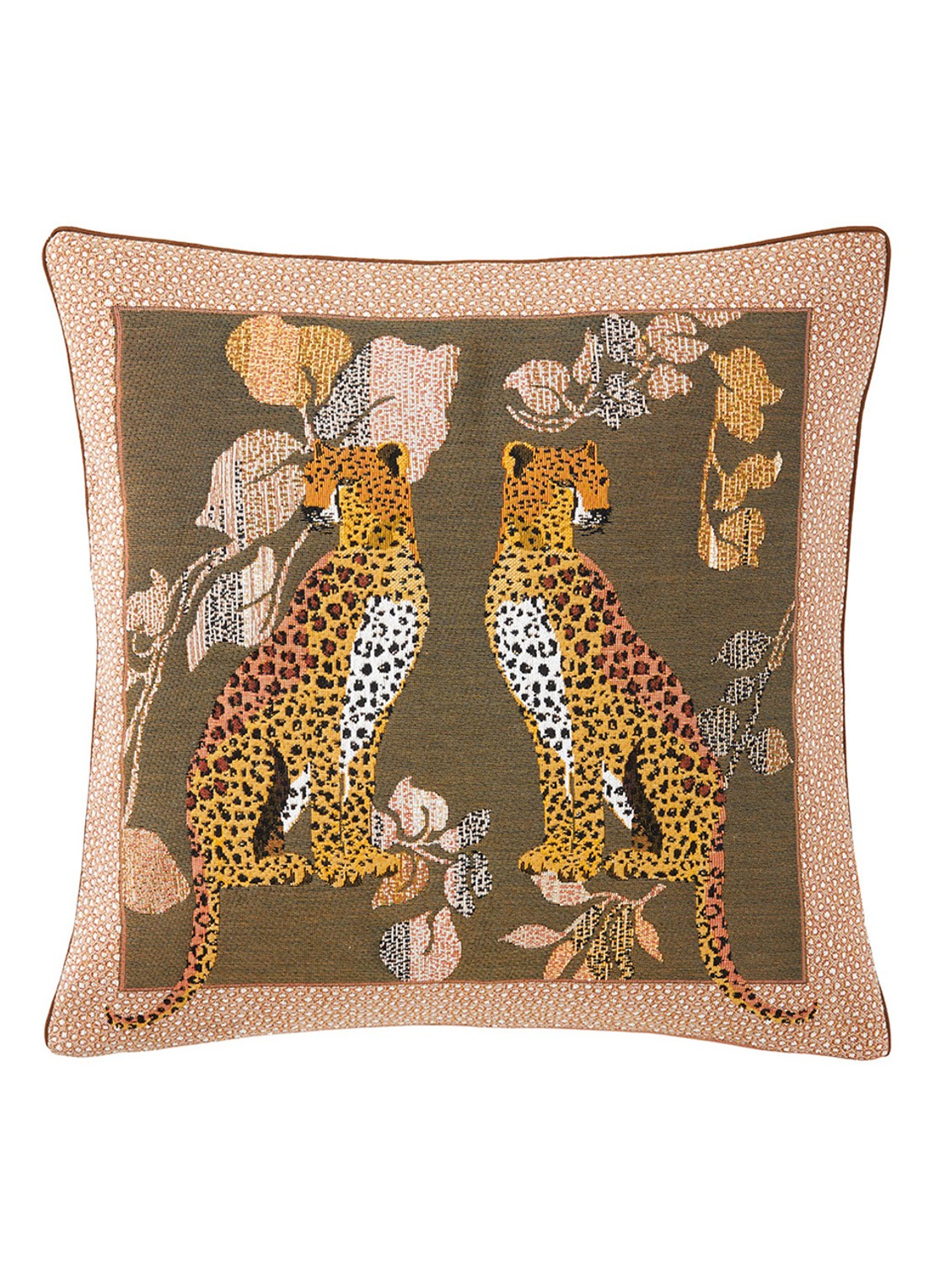 Yves Delorme Ophelia sierkussenhoes 45 x 45 cm - voorkant 3 khaki
