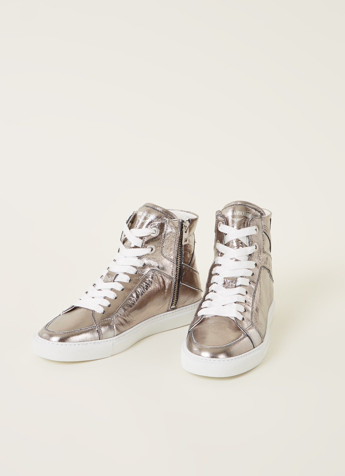 Zadig&Voltaire 1747 sneaker van leer met metallic finish - detail 2 zilver