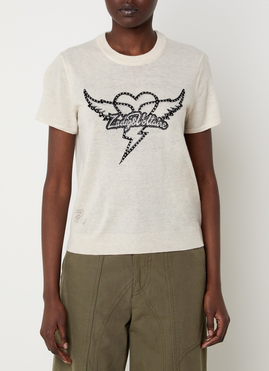 Zadig&Voltaire Aero T-shirt met logo van kasjmier - detail 4 vanillegeel
