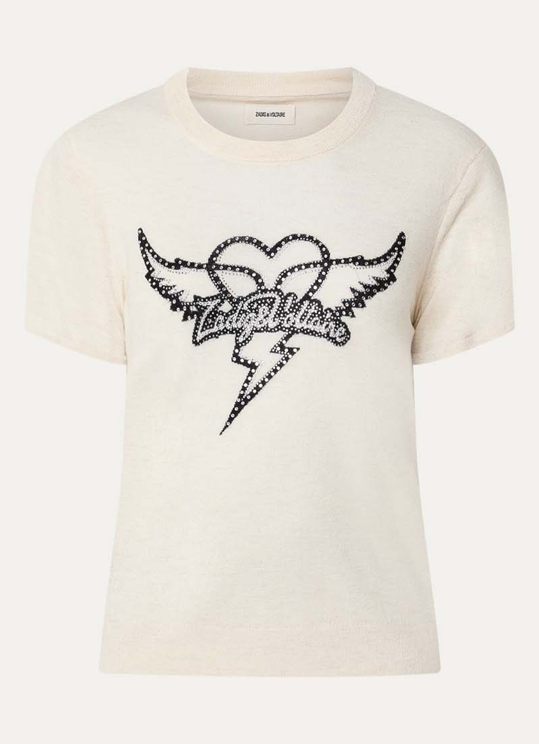 Zadig&Voltaire Aero T-shirt met logo van kasjmier - voorkant 2 vanillegeel
