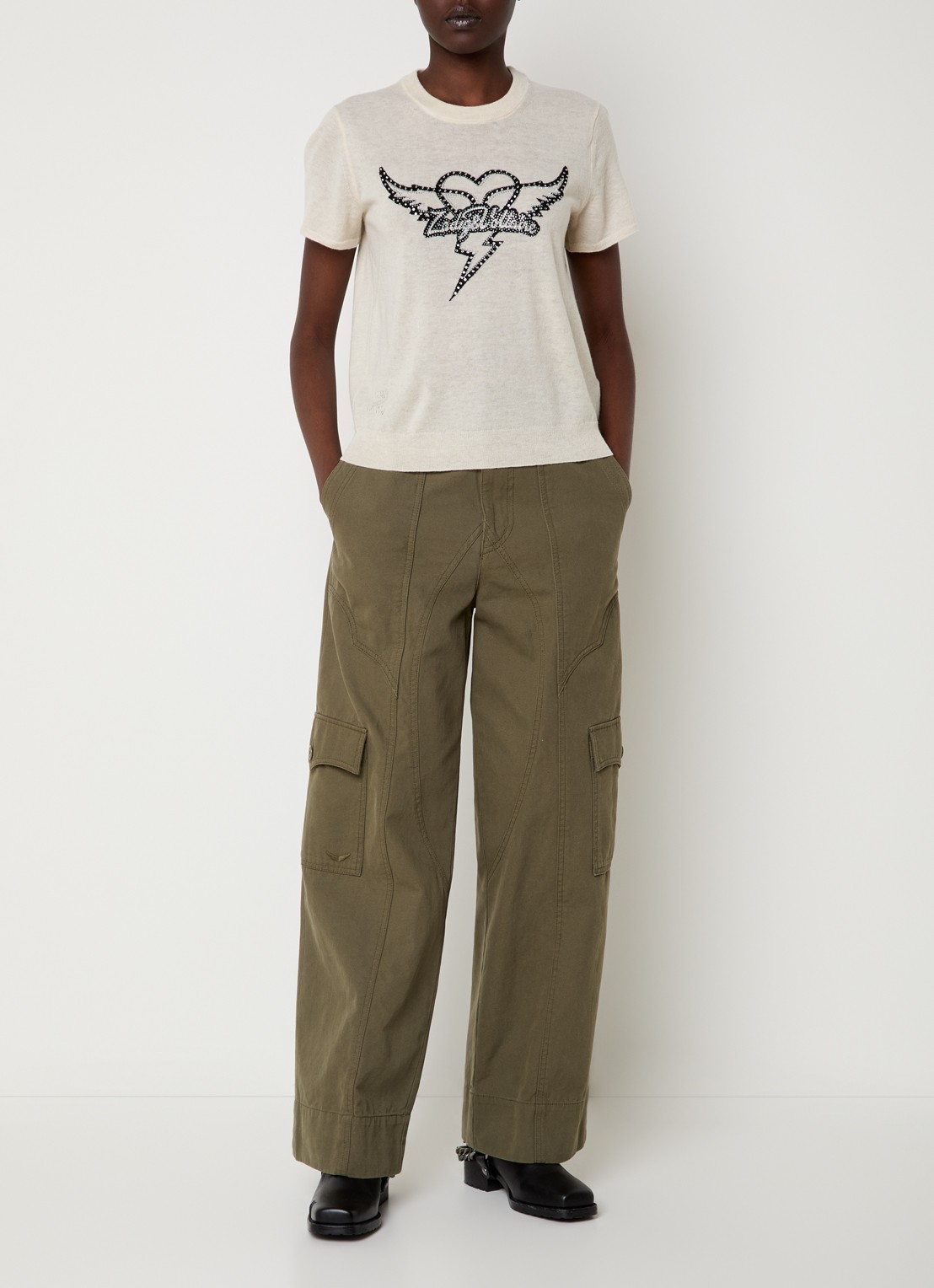 Zadig&Voltaire Aero T-shirt met logo van kasjmier - voorkant 3 vanillegeel