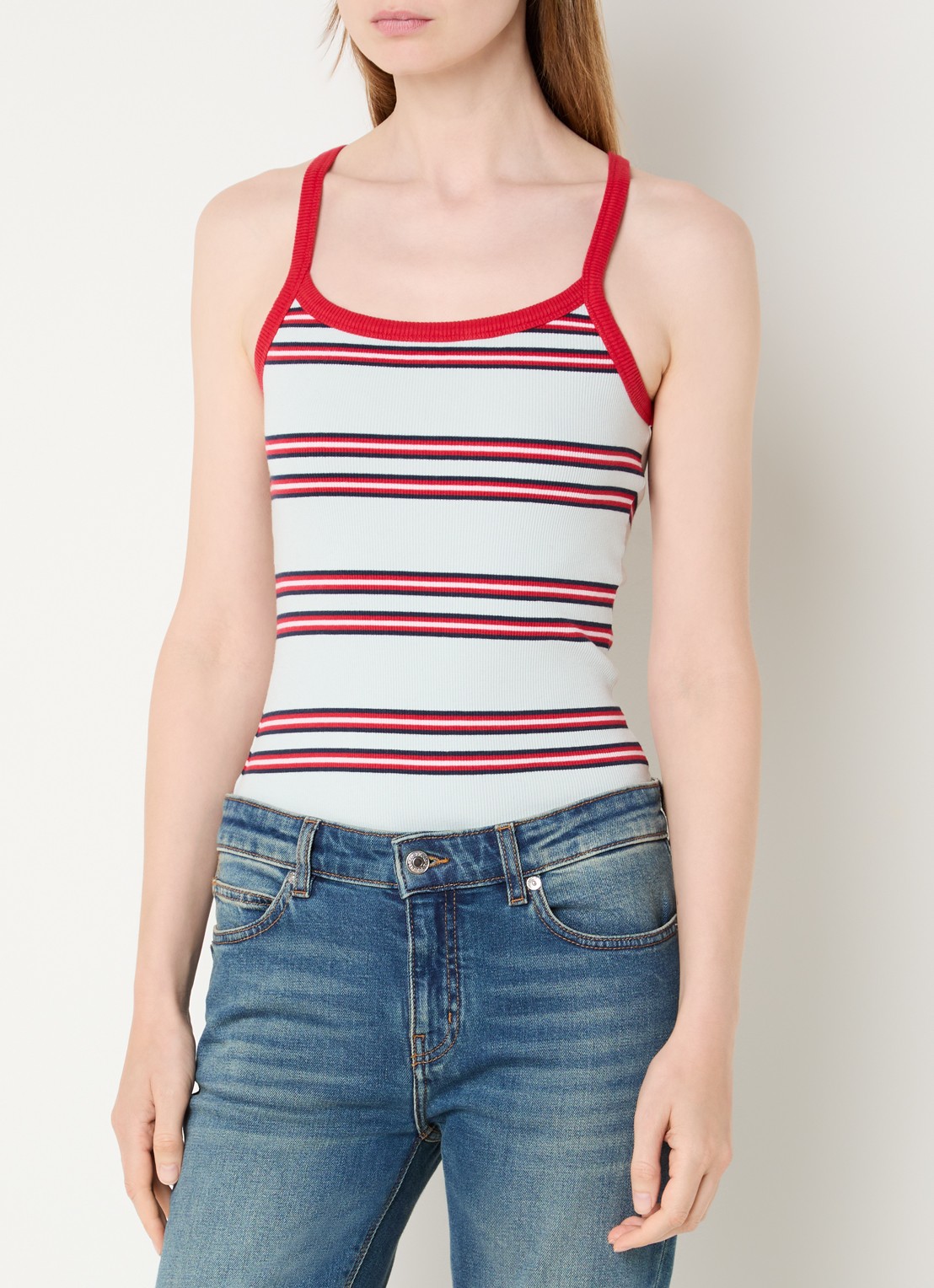 Zadig&Voltaire Albao ribgebreide tanktop met streepprint - detail blauw