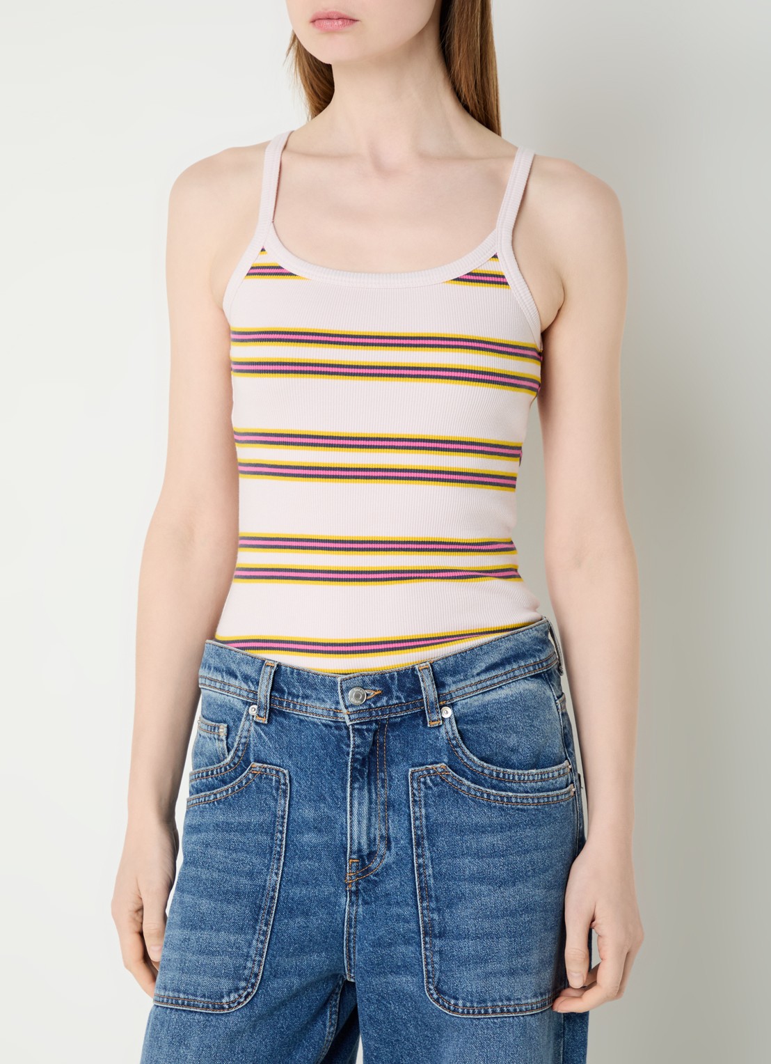 Zadig&Voltaire Albao ribgebreide tanktop met streepprint - detail 3 lichtroze