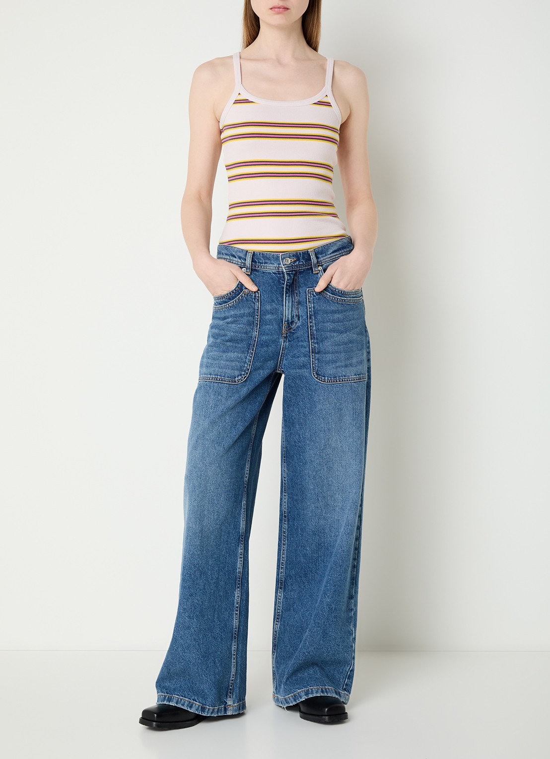 Zadig&Voltaire Albao ribgebreide tanktop met streepprint - voorkant 2 lichtroze